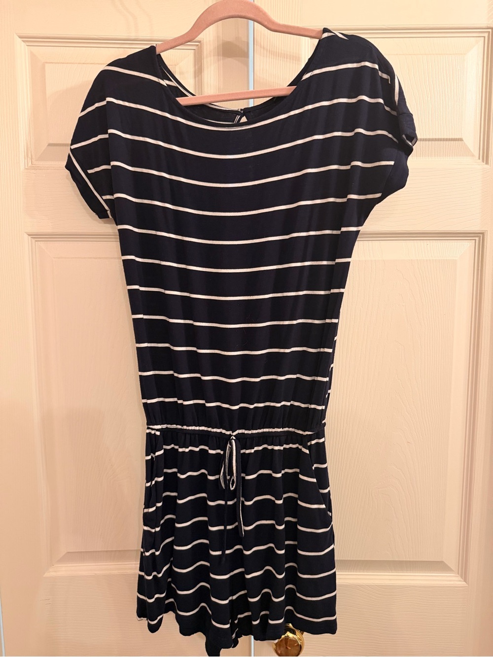 Striped Navy and White Drawstring Waist Dress